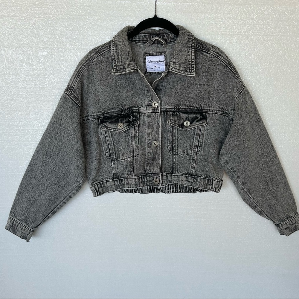 Highway Jeans Faded Black Cropped Button Up Denim Jacket Y2K Casual